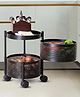 JD FRESH 2 Tier Metal Round Kitchen Rotating Trolley for Onion Potato Storage & Spice Rack - Black