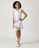 One Friday 100% Cotton Knit Sleeveless Frill Detailed Flamingo Printed Dress - White