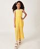 One Friday Woven Sleeveless Leaves Embroidered & Pleated Jumpsuits - Yellow