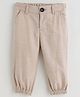 One Friday Cotton Woven Solid Trousers - Beige