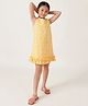 One Friday 100% Cotton Woven Sleeveless Abstract Embroidered Dress - Yellow