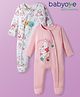 Babyoye Disney Interlock Knit Full Sleeves Footed Romper With Winnie The Pooh Graphics Pack Of 2 - White & Pink
