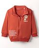 Doreme Terry Knit Full Sleeves Sweatjacket with Text Print - Rust Orange