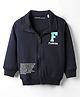 Doreme Terry Knit Full Sleeves Sweatjacket with Text Print - Navy Blue
