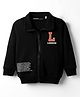 Doreme Terry Knit Full Sleeves Sweatjacket with Text Print - Black
