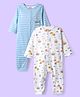 Babyhug 100% Cotton Knit Full Sleeves Rompers With Stripes &  Nautical Print Pack of 2 - White & Light Blue