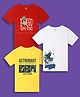 NUSYL Cotton Blend Knit Pack Of 3 Half Sleeves Space Theme & Dinosaur Printed Tees - Red Yellow & White