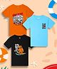 NUSYL Cotton Blend Knit Pack Of 3 Half Sleeves Sports Car & Lets Go To The Beach Text Printed Tees - Sky Blue Black & Orange