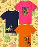 NUSYL Cotton Blend Knit Pack Of 3 Half Sleeves Animals Printed Tees - Hot Pink Royal Blue & Orange