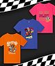 NUSYL Cotton Blend Knit Pack Of 3 Half Sleeves Skate & Play Text Printed Tees - Navy Blue Hot Pink & Orange