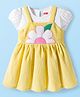 Babyhug Cotton Woven Cap Sleeves Floral Embroidered Frock With Inner Tee - White & Yellow