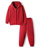 Pine Kids Knit Full Sleeves Solid Color Front Open Hooded Sweater Set - Red