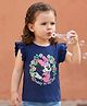 KOOKIE KIDS DISNEY GIRLS BLUE MINNIE MOUSE PRINTED T-SHIRT WITH FRILL SLEEVE  Navy Blue