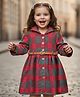 Babyhug Cotton Woven Full Sleeves Hooded Checks Front Open Frock With Belt - Maroon