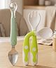 The Cheeky Kidzz Baby Double Head Steel Scraper Silicone Spoon With Soft Silicone Bendable Spoon Fork Set for Kids BPA Free (Green)