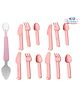 The Cheeky Kidzz Baby Double Head Silicone Spoon Bendable Steel Scraper With 12 Pieces Spoon Fork Knife Set For Babies BPA Free(PINK)
