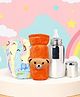 The Cheeky Kidzz Baby Stainless Steel Feeder Liquids Milk Juices Anti-Slip Feeding 240ml Bottle With Cute Bottle Cover and 3 Cotton Bibs (ORANGE)