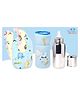 The Cheeky Kidzz Baby Stainless Steel Feeder Liquids Milk Juices Anti-Slip Feeding 240ml Bottle With Bottle Cover and 3 Cotton Bibs (SKY BLUE)