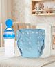 The Cheeky Kidzz Baby Pocket Style Button Reusable Cloth Diaper Nappy With Bamboo Microfiber Insert With Squeeze Spoon Feeding Bottle BPA Free Blue