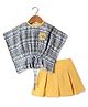 Enfance Batwing Half Sleeves Floral Applique Detailed Kaftan Top & Pleated Skirt - Lemon