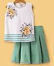 Enfance Sleevelees Floral Printed Top With Pleated Skirt - Pista