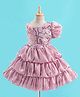Enfance Half Sleeves Floral Applique Detailed & Sequin Embellished Knee Length Layered Balloon Dress - Onion Pink
