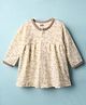 Pink Rabbit Single Jersey Knit Full Sleeves Front Open Frock with Bird Print - Light Brown