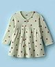 Pink Rabbit Single Jersey Knit Full Sleeves Front Open Frock With Ladybug Print - Light Green