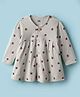 Pink Rabbit Single Jersey Knit Full Sleeves Front Open Frock With Ladybug Print - Light Brown