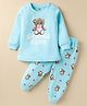 Pink Rabbit Interlock Knit Full Sleeves Night Suit with Bear Print - Aqua Blue
