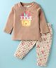 Pink Rabbit Interlock Knit Full Sleeves Night Suit with Floral Print & Checks - Tan
