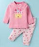 Pink Rabbit Interlock Knit Full Sleeves Night Suit with Floral Print & Checks - Pink