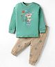 Pink Rabbit Interlock Knit Full Sleeves Night Suit With Animal Print - Mint Green
