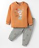 Pink Rabbit Interlock Knit Full Sleeves Night Suit With Animal Print - Orange