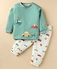 Pink Rabbit Interlock Knit Full Sleeves Night Suit With Vehicle Print - Mint Green