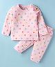Pink Rabbit Interlock Knit Full Sleeves Co-ords Night Suit with Polka Dot Print - Pink