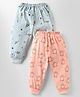 Pink Rabbit Single Jersey Knit Full Length Lounge Pants With Penguin & Vehicle Print Pack Of 2 - Grey & Peach