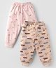 Pink Rabbit Single Jersey Knit Full Length Lounge Pants With Vehicle Print Pack Of 2 - Brown & Pink
