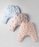Pink Rabbit Single Jersey Knit Full Length Diapering Leggings With Bear & Heart Print Pack Of 3 - Sky Blue & Peach