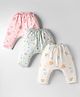 Pink Rabbit Single Jersey Knit Full Length Diapering Leggings With Bear Print Pack Of 3 - Sky Blue & Pink