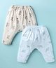 Pink Rabbit Single Jersey Knit Full Length Diaper Leggings With Bear & Turtle Print Pack of 2 - Light Blue & Grey