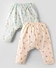 Pink Rabbit Single Jersey Knit Full Length Diaper Leggings With Panda Print Pack Of 2 - Light Green & Peach