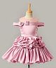 Enfance Cold Shoulder Stone Embellished Bow Applique & Frill Detailed Knee Length Dress  - Pink