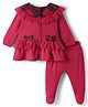 ToffyHouse Interlock Knit Full Sleeves Top & Footed Legging Set With Bow Applique - Red