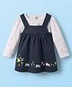ToffyHouse 100% Cotton Knit Embroidered  Frock with Full Sleeves Bunny & Floral Printed T-Shirt - Navy Blue & White