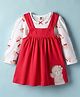 ToffyHouse Cotton Knit Frock & Full Sleeves Inner Tee With Bear Patch & Print - Red