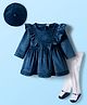 ToffyHouse Cotton Knit Full Sleeves Frock With Bow Applique Stockings & Hat - Blue