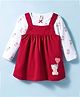 ToffyHouse Cotton Knit Frock with Full Sleeves T-Shirt With Teddy Embroidered & Print - White & Red