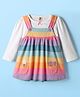 ToffyHouse Cotton Knit Striped Frock & Full Sleeves Solid Inner Tee With Unicorn Patch - Light Pink