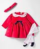 ToffyHouse Cotton Knit Full Sleeves Solid Color Frock with Legging & Headband - Red